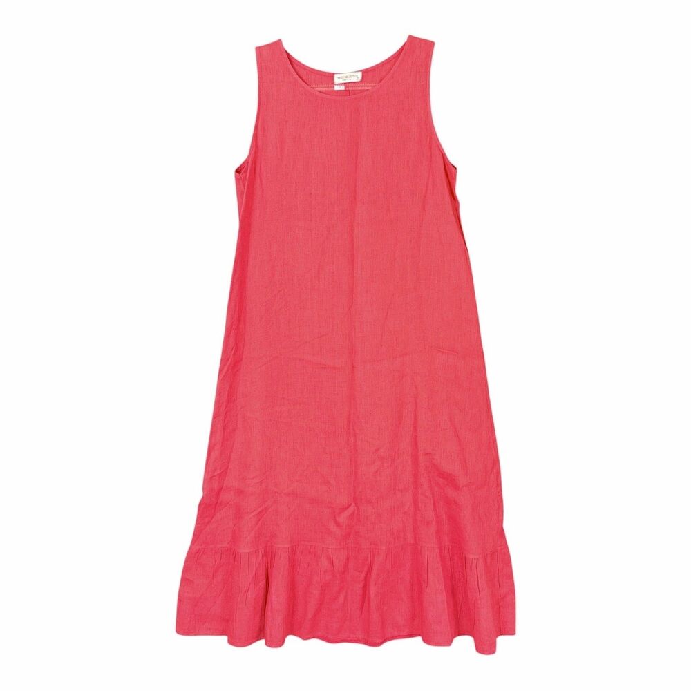 Terzo Millennio 100% Linen Maxi Dress Coral Red Boho Coastal Made in Italy Sz S